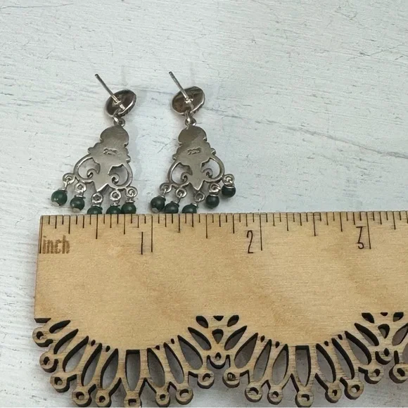 Vintage Elegant Sterling Silver and Turquoise Pirced Dangle Earrings - Picture 8 of 8